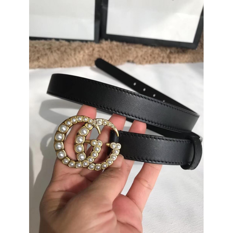 Gucci 20mm Leather Belt With Pearl Double G 453260 2.jpg