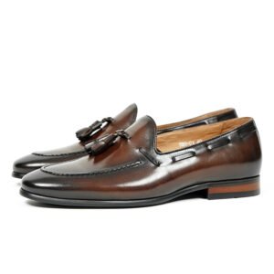 Men's Brown Leather Tassel Loafers – Classic Slip-On Dress Shoes 556-01